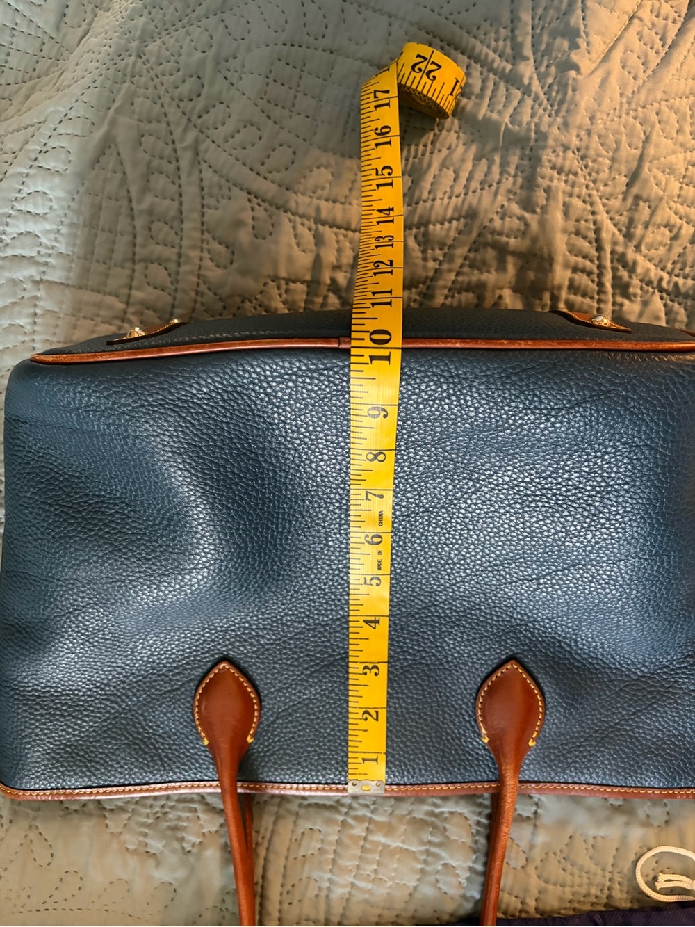 Dooney & Bourke denim blu Pebbled Leather Tote with Brown Trim and Gold Hardware - Picture 11 of 11